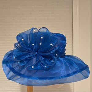 Derby/ High Tea Hat with Pearl Accents and Removable Bow